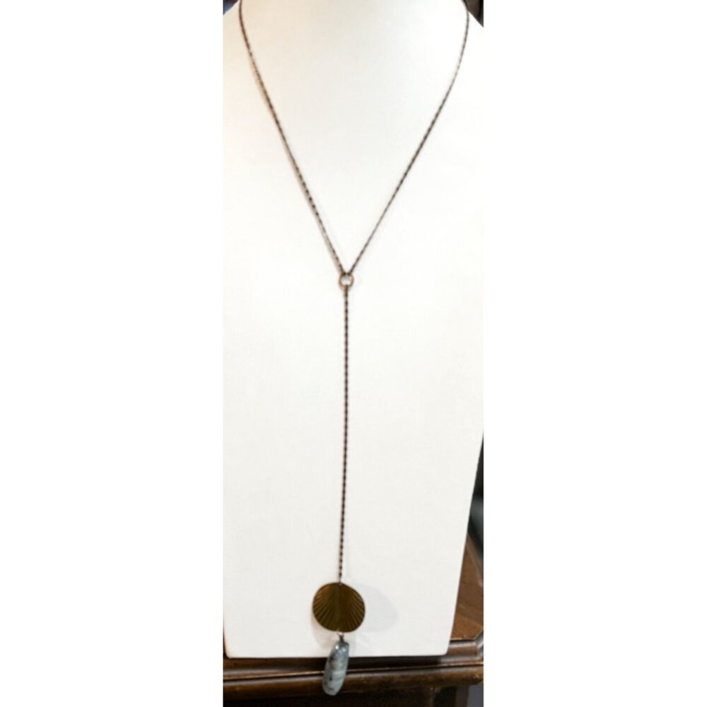 Ornamental Things Gray Labradorite Bronze Tone Chain Pendant Y Drop Necklace